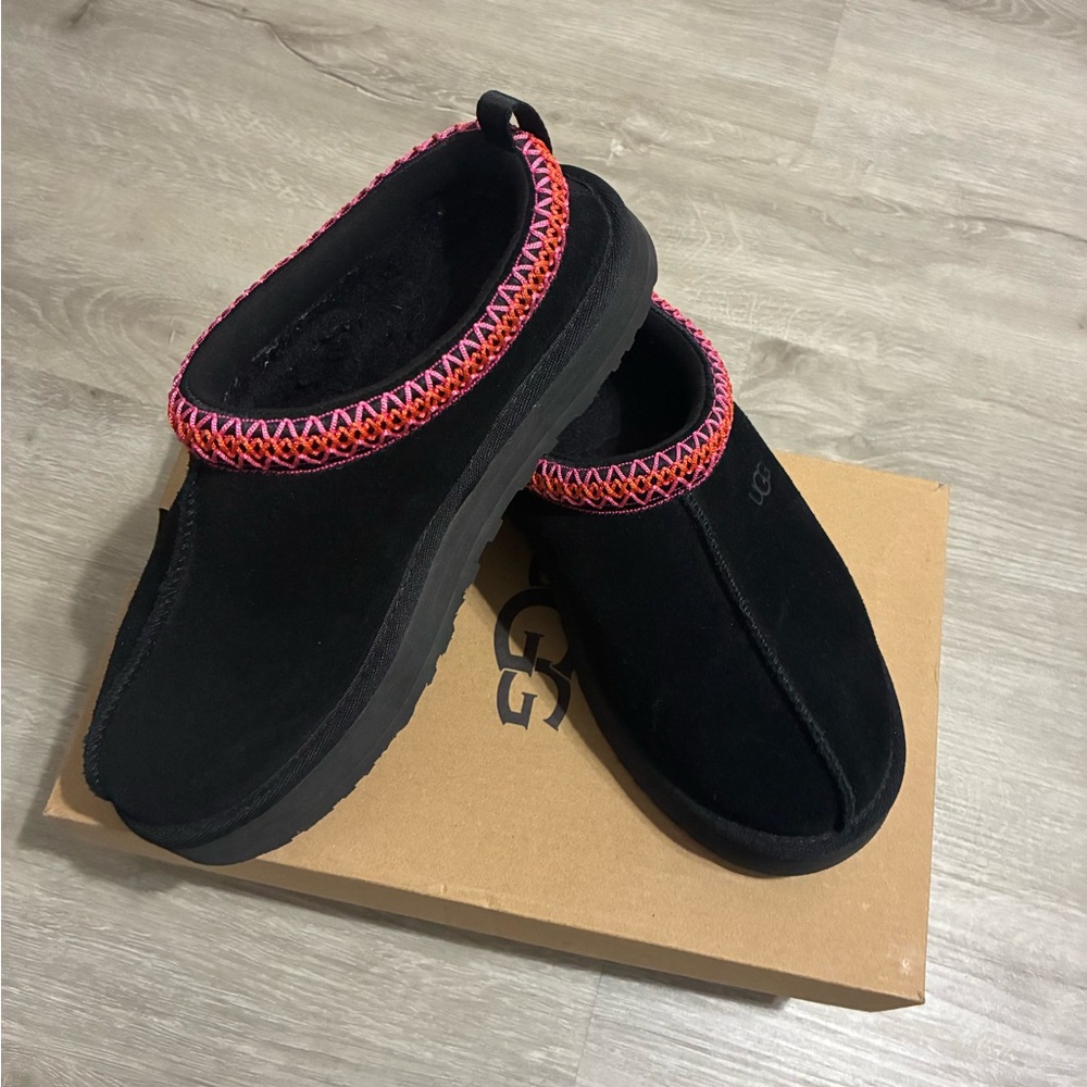 UGG Black Mules with Pink and Orange Trim